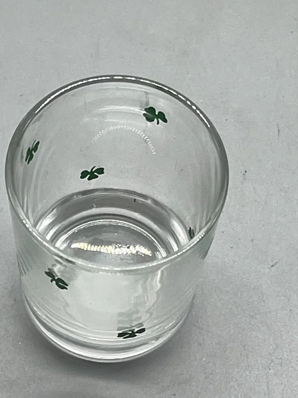 clover shot glass collectable clear with green clovers 2
